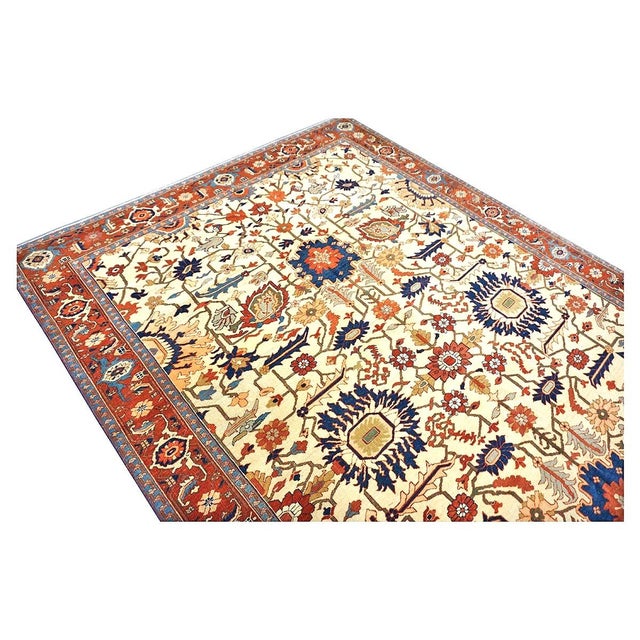 Persian Serapi 7x11 Ivory, Rust, & Blue Recreation Handmade Area Rug #1141228 For Sale In Houston - Image 6 of 11