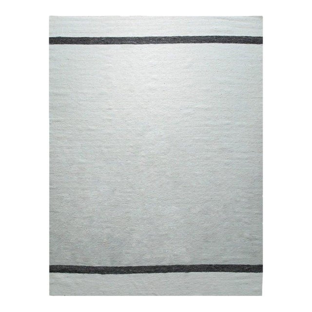 8x10 Ivory Handwoven Wool Understated Bands Geometric Modern Carpet Rug For Sale