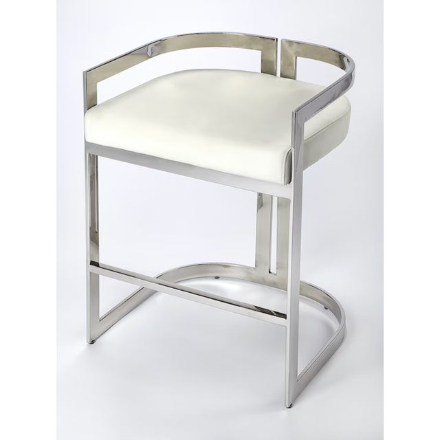 Metal Clarence Faux Leather 25" Counter Stool, Silver For Sale - Image 7 of 7