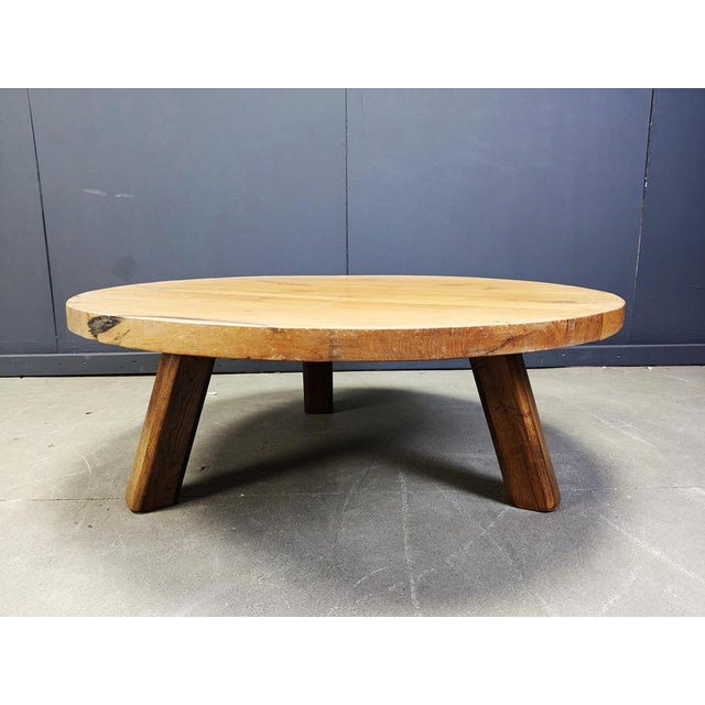 Large Brutalist Round Tripod Wooden Coffee Table, 1960s For Sale - Image 11 of 15