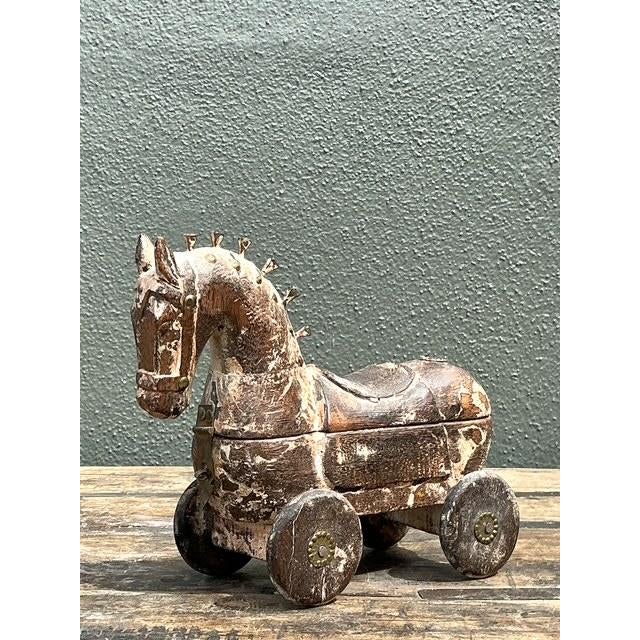 Brown Vintage Washed Wood Trojan Horse Box For Sale - Image 8 of 12