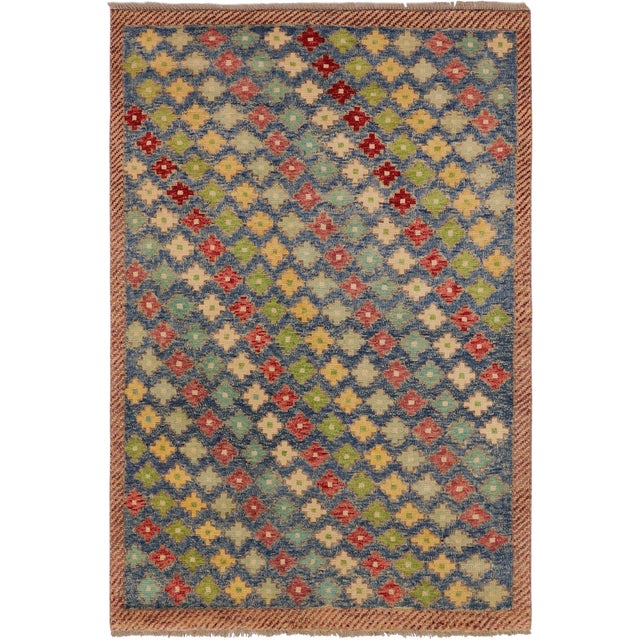 Modern Balochi Blue/Red Wool Rug - 4'2''x6'1'' For Sale - Image 11 of 11