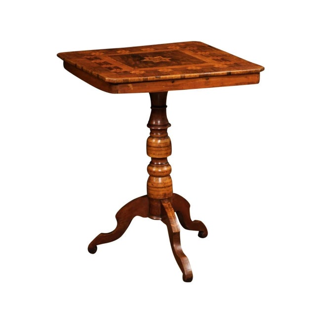 19th Century Italian 19th Century Center Table with Marquetry Décor and Turned Pedestal For Sale - Image 5 of 12