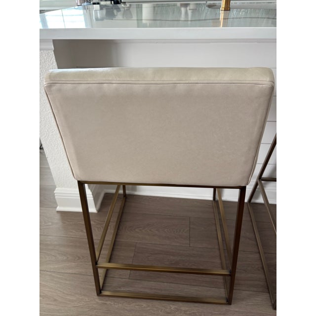 Ivory Jewel Metal Base Leather Counter Stool Ethan Allen Set/2 For Sale - Image 8 of 14