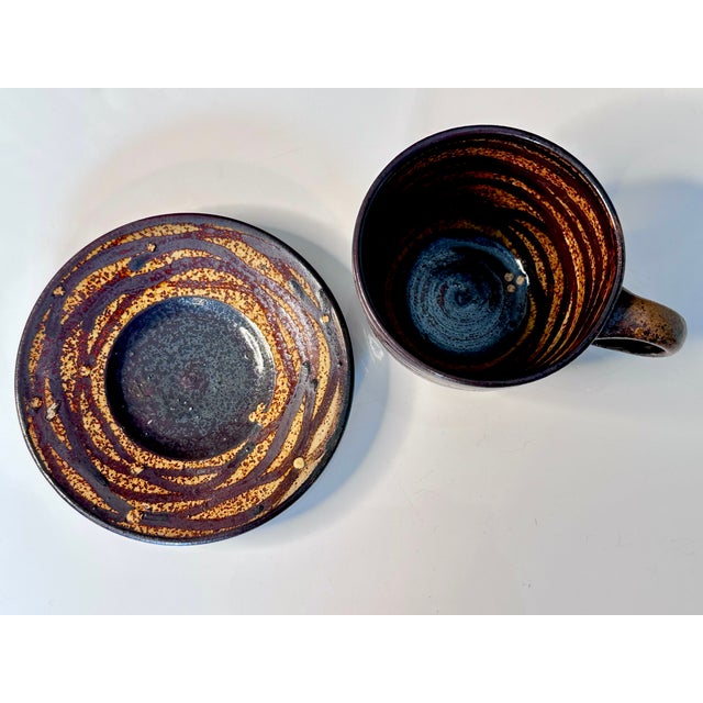 Ceramic Modernist Studio Ceramic Art Piece Cup and Saucer by Helma Klett, Germany, 1970s, Set of 2 For Sale - Image 7 of 11