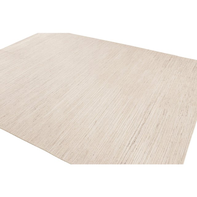 2010s Rug & Kilim’s Textural Rug in White and Cream-Beige Abstract High-Low Stripes For Sale - Image 5 of 8