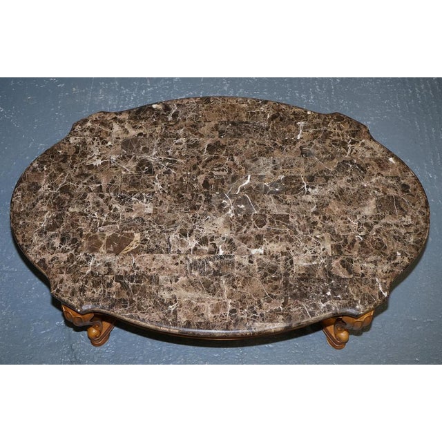 Brown Vintage French Style Coffee Table with Faux Marble Top For Sale - Image 8 of 14