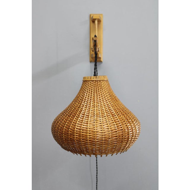 Mid-Century Adjustable Wooden Wall Lamp with Rattan Shade from Lipta, 1970s For Sale - Image 6 of 15