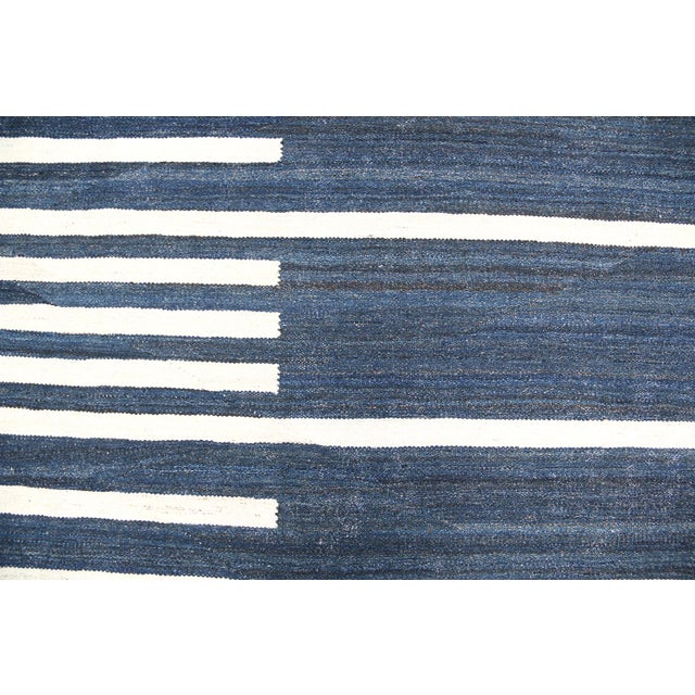 Textile Ariana Grand 11x16 Turkmen Maimana Handwoven Indigo Geometric Kilim | Chairish For Sale - Image 7 of 8