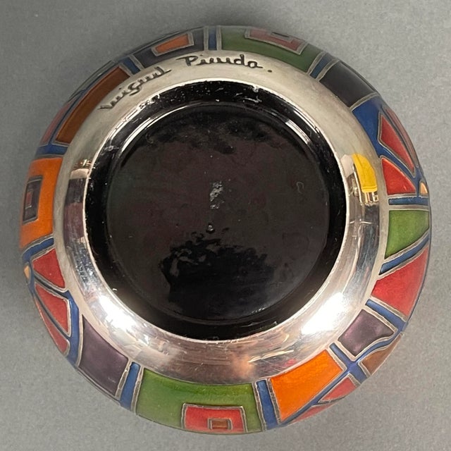 Vintage Late 20th Century Miguel Pineda Champleve Enamel Colorful Geometric Vase For Sale In New York - Image 6 of 13
