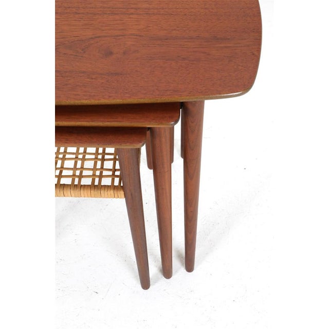 Mid-Century Danish Teak Nesting Tables with Rattan Shelves, 1960s, Set of 3 For Sale - Image 11 of 18