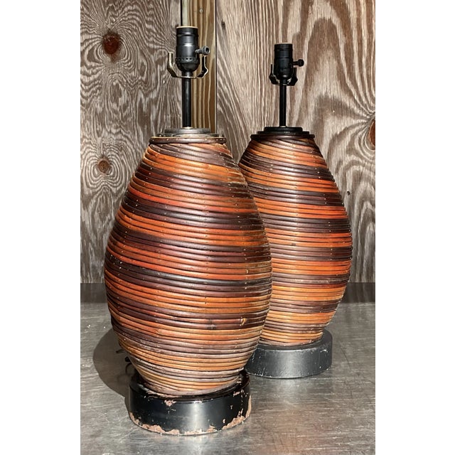 Vintage Boho Swirl Pencil Reed Lamps - a Pair For Sale - Image 4 of 7