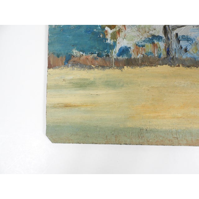 Mid 20th century oil on masonite impressionist plein air winter forest and field landscape painting. Unsigned. Unframed,...