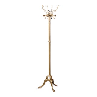 Early 20th Century French Gilt Brass Swivel Four-Hook Standing Figural Hall Tree For Sale