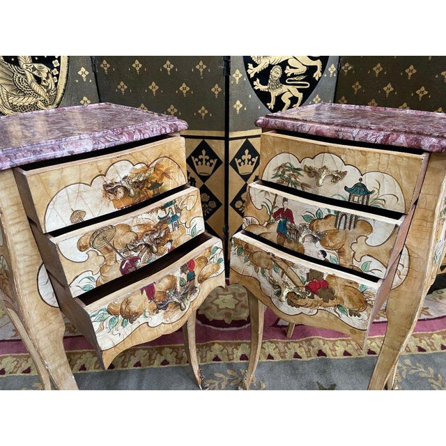 Louis XV Orientalist Lacquered Bedside Tables, Set of 2 For Sale - Image 9 of 11