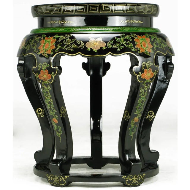 Chinoiserie Polychrome Cloisonné and Black Lacquered Side Table For Sale - Image 3 of 8