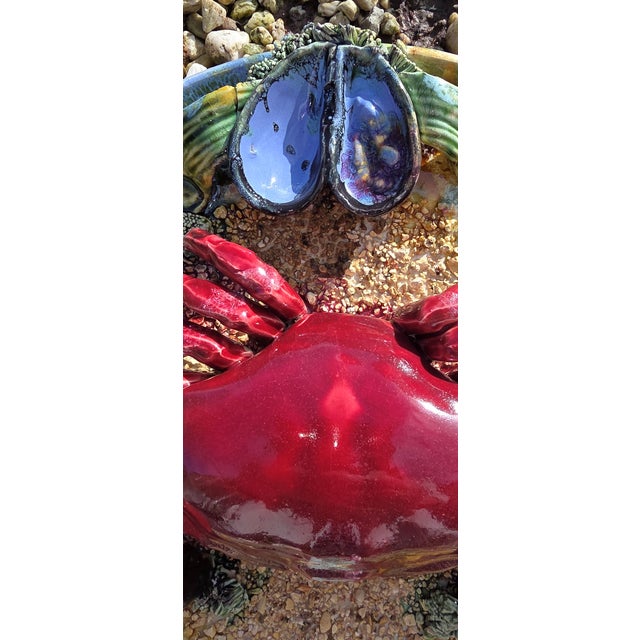 Large Majolica Earthenware Platter with Crab Decoration from Vallauris, 1950 For Sale - Image 3 of 8