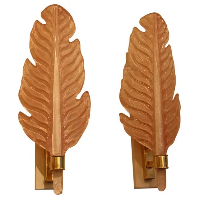 Leaf-Shaped Pink Murano Glass Wall Sconces in the style of Barovier, 2000s, Set of 2 For Sale - Image 13 of 13