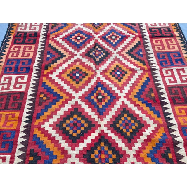 2000 - 2009 Afghan Maimana Kilim Area Rug, Handwoven Wool, 6x9, Red & Indigo For Sale - Image 5 of 10