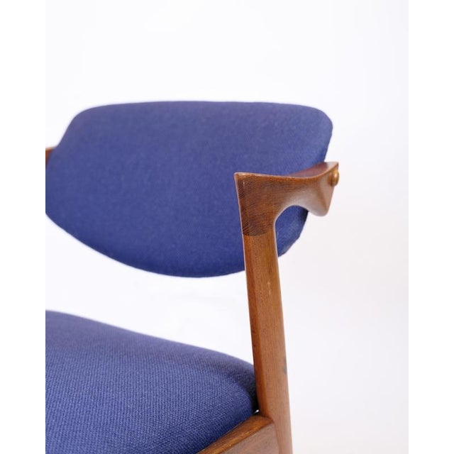 Model 42 Dining Room Chairs in Teak and Blue Fabric by Kai Kristiansen for Andersen Møbelfabrik, 1960s, Set of 6 For Sale - Image 6 of 14