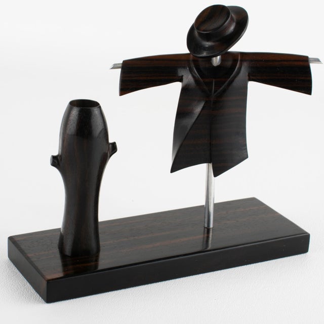 Brown 1930s Art Deco Cocktail Picks with Chrome and Macassar Wood Scarecrow For Sale - Image 8 of 9