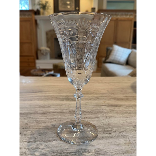 Mid 20th Century 1940s Vintage Hand Blown Crystal Water Goblets - Set of 5 For Sale - Image 5 of 9