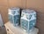 A classic pair of Chinoiserie blue, white, pink, and green porcelain garden stools, plant stands, or small side tables...