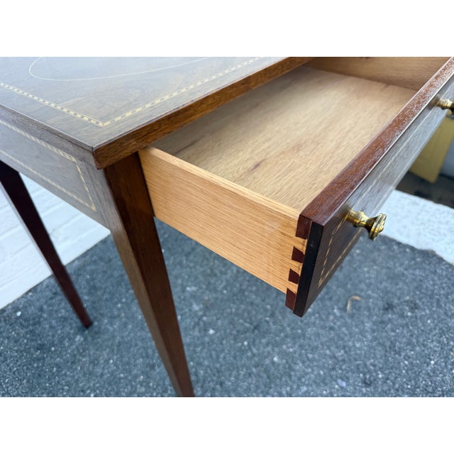 Vintage Pair of Federal Style Inlaid Mahogany Single Drawer Side Tables For Sale In Washington DC - Image 6 of 10