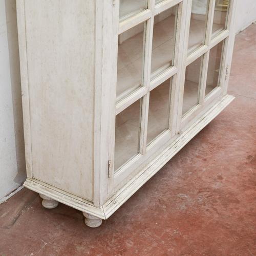 Wood Display Cabinet with Shelves and Whitewashed English Glass Doors For Sale - Image 7 of 9