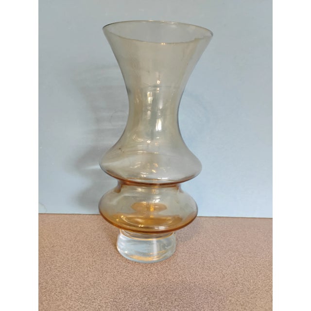 Mid century modern Tamara Aladin for Riihimaki Finland vase. Yellow in color, double ring design, measures 8" tall and...