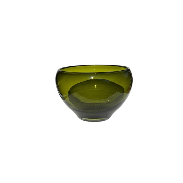 Vintage Hand Blown Green Glass Bowl For Sale - Image 4 of 7