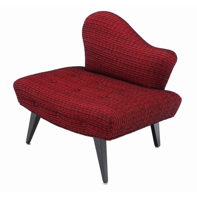 Mid-Century Modern Red Upholstery Mid Century Modern Fireside Slipper Lounge Chairs Camel Back - A Pair For Sale - Image 3 of 9