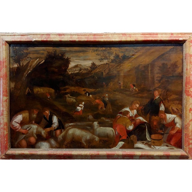 17th century Italian Old Master -Sheep Shearing -Oil painting oil painting on canvas- circa 1680/1740s frame size 41 x 27"...