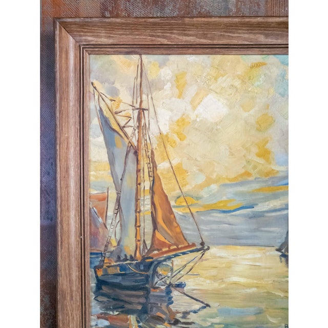 Mid-Century Modern Mid-Century Modern Abstract Impressionist Nautical Painting of a Sailboat, Signed For Sale - Image 3 of 16