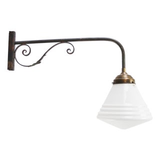 French Cast Iron and Opaline Glass Wall Light For Sale