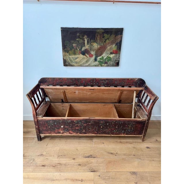 Wood Norwegian Marriage Hand Painted Bench For Sale - Image 7 of 10