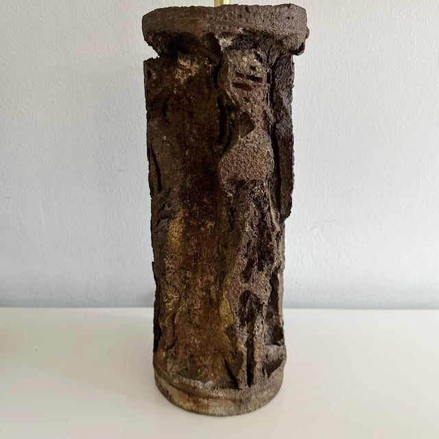 Pair Brutalist Mid Century Lamps Signed For Sale - Image 4 of 12