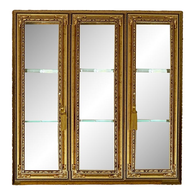 Classical Italian Gold Curio Wall Display Cabinet With Bevelled Mirrors by Pita S R L, Italy For Sale