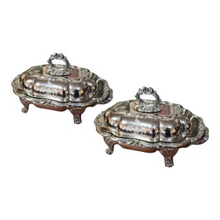 Pair of Antique English Silver-Plate Three-Piece Entrée Servers, Sheffield For Sale