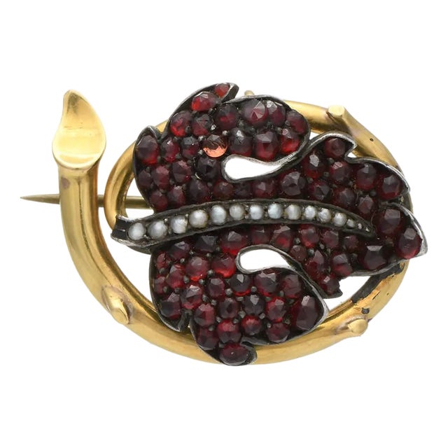 14KY Vintage Bohemian Garnet & Seed Pearl Pendant/Pin For Sale