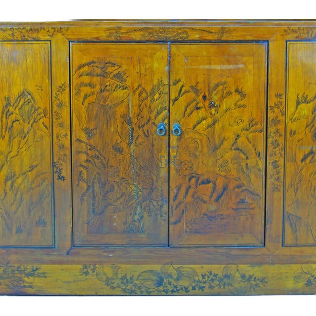 Hand Painted Chinese Antique Display Cabinet – 59 Inches Tall, Hand-Painted Design For Sale In Greensboro - Image 6 of 11