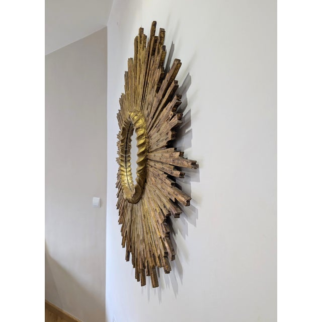 Large Sun Mirror in Carved and Gilded Wood, 1950s For Sale - Image 18 of 18