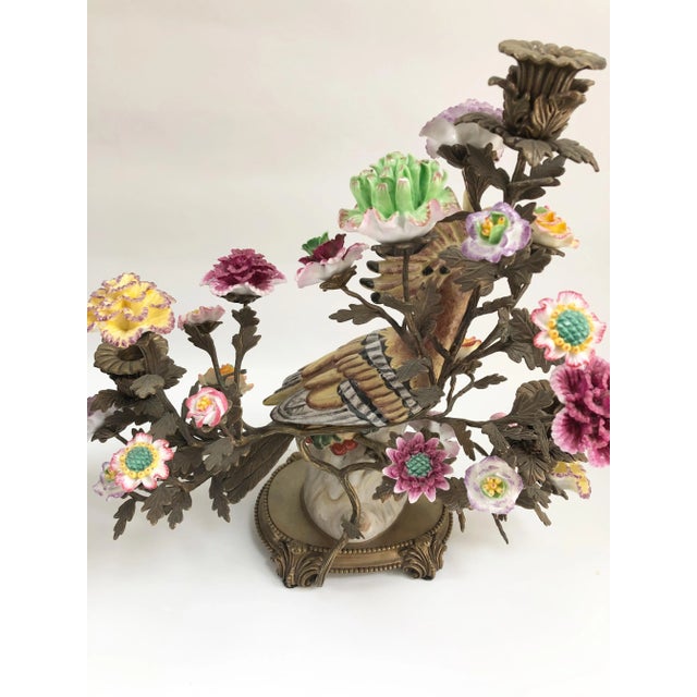 Chinoiserie Regency Exotic Opposing Heron Birds Porcelain and Bronze Candlelabras - A Pair For Sale - Image 10 of 13
