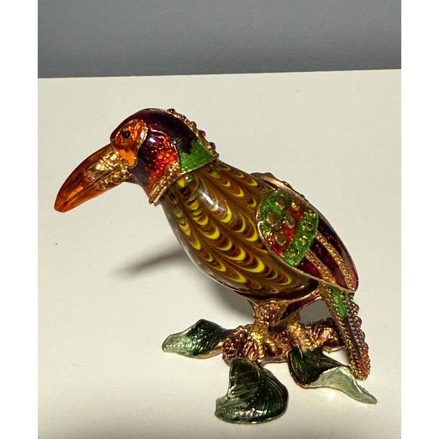 Hollywood Regency 2006 Fitz and Floyd Guild Collection Jeweled Orange Beak Bird Figurine With Box For Sale - Image 3 of 13