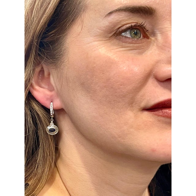 0.7 Ct Natural Blue Sapphire & 0.75 Ct Diamond Huggie/Drop Earrings 14Karat Gold For Sale - Image 14 of 18