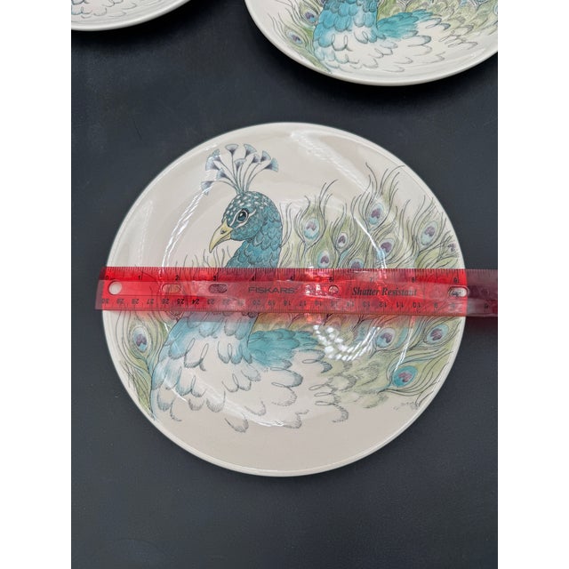 Teal Accent Salad Plates Edie Rose Home Peacock Collection 9 1/8" Brand New - Set of 4 For Sale - Image 8 of 10