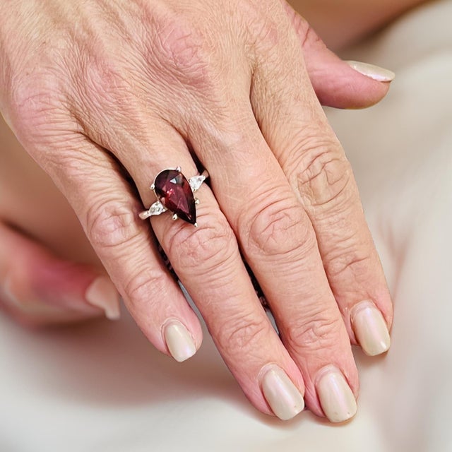 2010s Natural Tourmaline Diamond Ring Size 7 14k W Gold 4.8 TCW Certified For Sale - Image 5 of 18