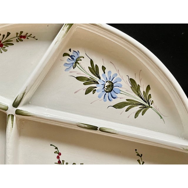 Traditional Italian Hand Painted Floral Segmented Plate For Sale - Image 3 of 8