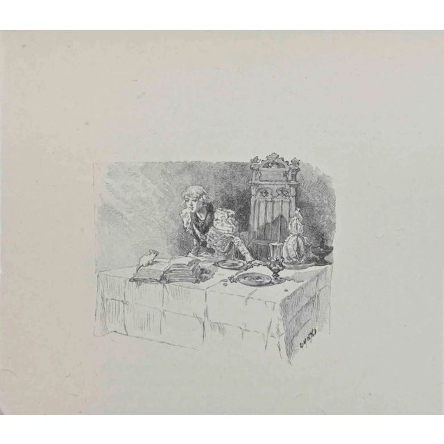 The Girl and Mouse is a lithograph on paper realized by Hégésippe Moreau in 1838. The artwork is in good conditions....