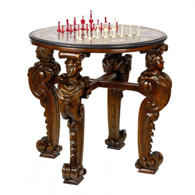 Chess Table with Roman Mosaics on Carved Legs For Sale - Image 3 of 11
